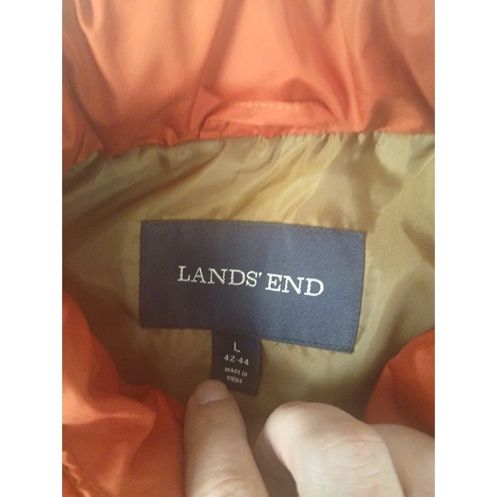 Lands' End Quilted Vest Mens L 42-44 Red Orange Full Snap Pockets Insulated